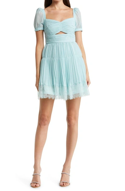 Self-portrait Chiffon Cut-out Minidress In Light Blue