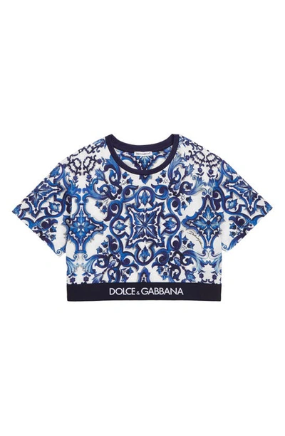 Dolce & Gabbana Kids' White Majolica Print Cotton T-shirt In Multicolor
