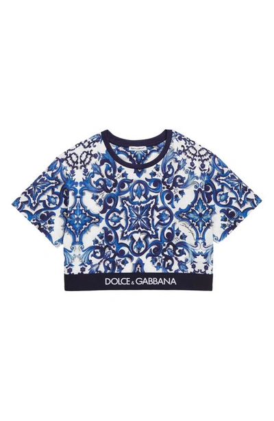 Dolce & Gabbana White Majolica Print Cotton T-shirt In Blue