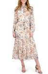 Julia Jordan Floral Print Long Sleeve Midi Dress In Ivory Multi