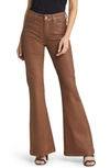 Paige Genevieve High-rise Coated Stretch Flare Jeans In Brown