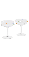 Maison Balzac Pomponette Glass Champagne Coupes (set Of 2) In Clear/multi