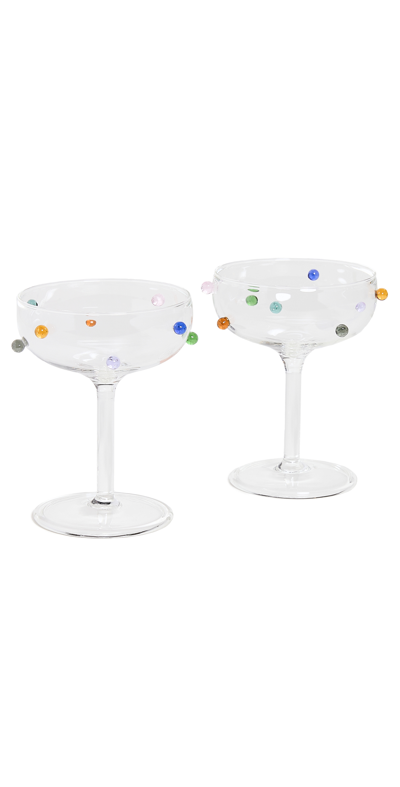 Maison Balzac Pomponette Glass Champagne Coupes (set Of 2) In Blue