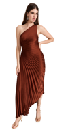 A.l.c Delfina Pleated Long Asymmetric One-shoulder Dress In Brown