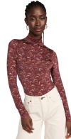Ulla Johnson Aurelia Printed Stretch-jersey Turtleneck Top In Claret