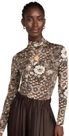 Ulla Johnson Aurelia Printed Tricot Turtleneck Top In Teak
