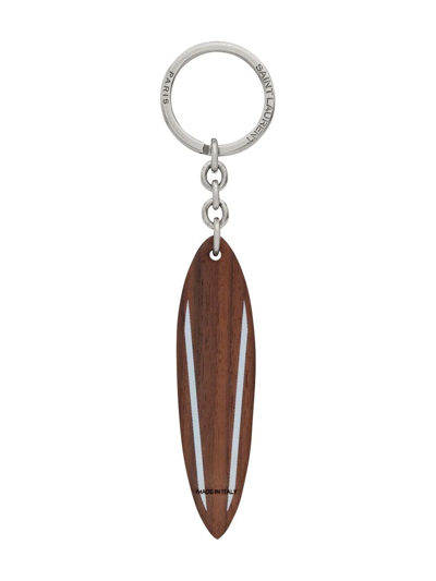 Saint Laurent Surf Wood Keyring In Brown