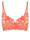 Fleur Du Mal Lily Embroidered Satin, Stretch-tulle And Jersey Underwired Soft-cup Bra In Clementine