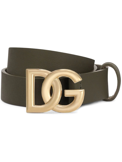 Dolce & Gabbana Kids' Dg Logo-buckle Leather Belt In Green