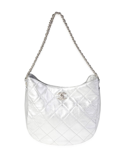 Pre-owned Chanel Quilted Cc Turn-lock Shoulder Bag In Silver