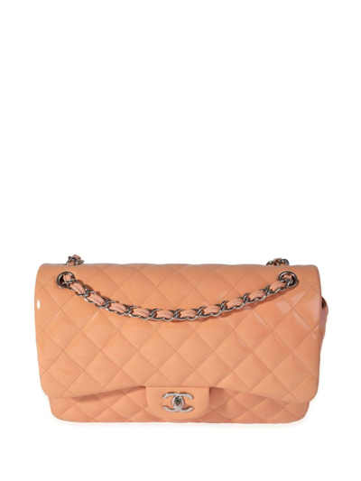 Pre-owned Chanel Double Flap Jumbo Shoulder Bag In Orange