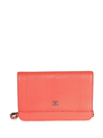 Pre-owned Chanel Cc Wallet On Chain In Orange