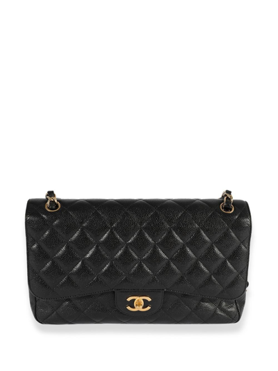 Pre-owned Chanel Double Flap Jumbo Shoulder Bag In Black