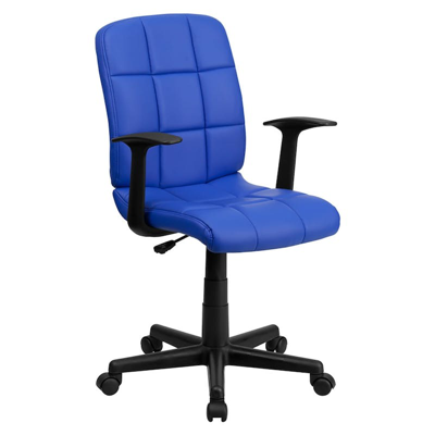 Offex Mid-back Blue Quilted Vinyl Swivel Task Office Chair With Arms