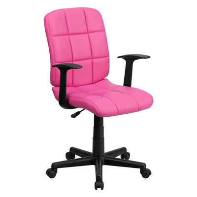 Offex Mid-back Pink Quilted Vinyl Swivel Task Office Chair With Arms