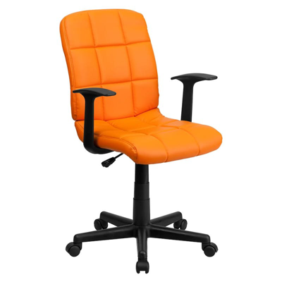 Offex Mid-back Orange Quilted Vinyl Swivel Task Office Chair With Arms