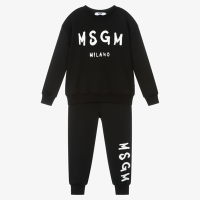 Msgm Kids' Boys Black Cotton Tracksuit