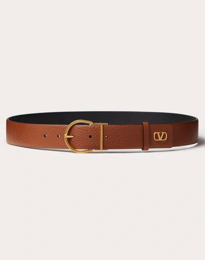 Valentino Garavani Mini Vlogo Signature Calfskin Belt 35 Mm / 1.3 In. In Saddle Brown