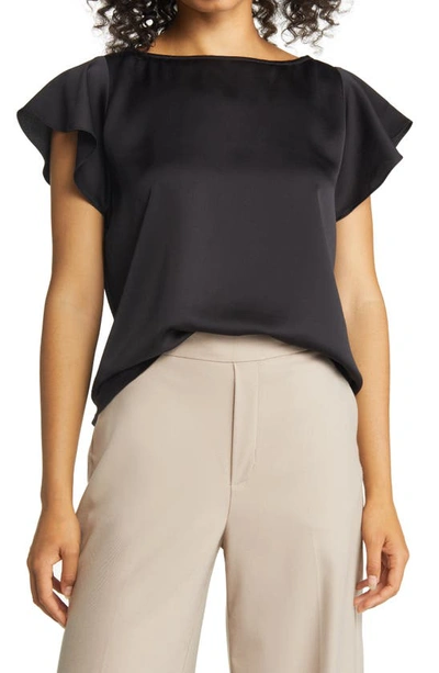 Nordstrom Ruffle Sleeve Recycled Blend Satin Top In Black