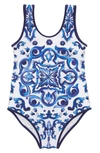Dolce & Gabbana Girl's Mediterraneo Majolica One-piece Swimsuit In Hx3tn Maiolica 1