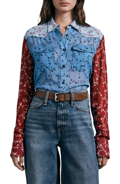 Rag & Bone Wyatt Patchwork Button Down Shirt - Blue Floral In Multi