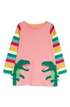 Mini Boden Kids' Animal Appliqué Cotton Tunic Top In Pink Lemonade Dinosaur