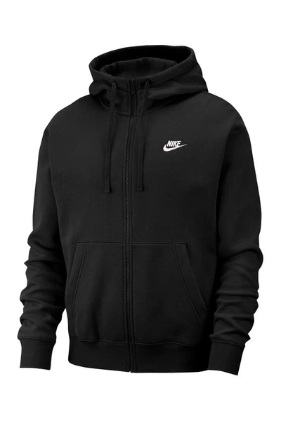 Nike Black Fleece Sportswear Club Full-zip Hoodie In Black/black/white
