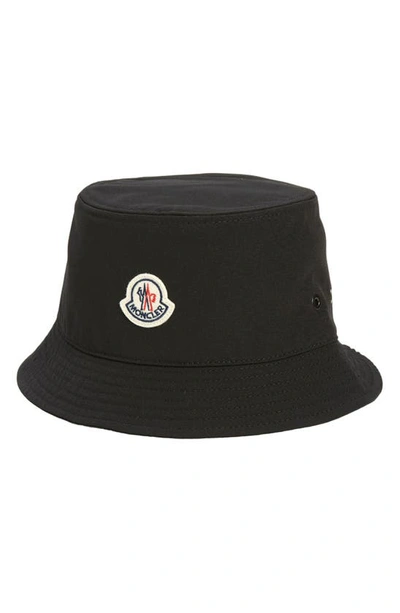 Moncler Wide Brim Nylon Bucket Hat In Black