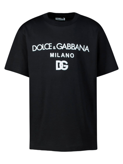 Dolce & Gabbana Black T-shirt For Kids With Logos In Nero