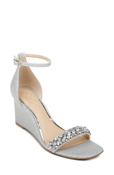 Jewel Badgley Mischka Peggy  Womens Ankle Strap Square Toe Wedge Heels In Silver Glitter