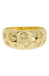 Sterling Forever Star & Moon 14k Gold Plated Cz Dome Ring In Gold