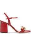 Gucci Red Leather Double G Heeled Sandals