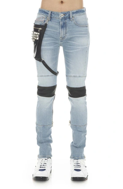 Cult Of Individuality Punk Super Skinny Jeans With Studded Leg Harness In Polluck Blue