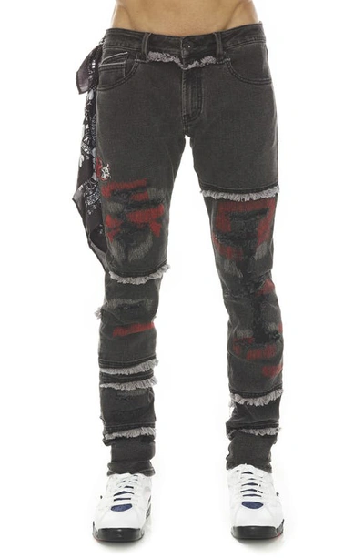 CULT OF INDIVIDUALITY CULT OF INDIVIDUALITY ROCKER MÖTLY CRÜE FRAYED SLIM FIT STRETCH JEANS