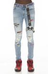CULT OF INDIVIDUALITY CULT OF INDIVIDUALITY PUNK SUPER SKINNY JEANS WITH STUDDED LEG HARNESS