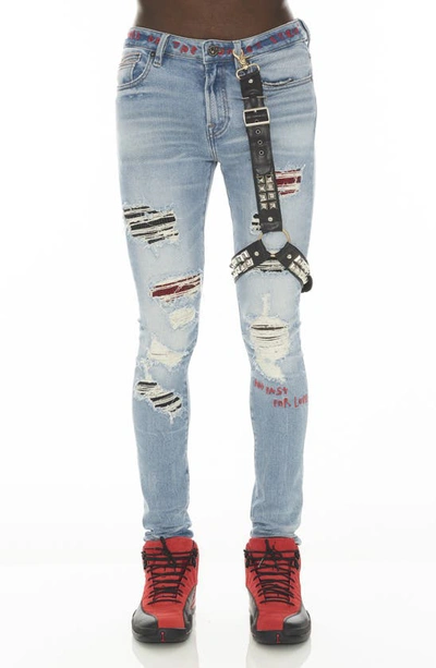 Cult Of Individuality Punk Super Skinny Jeans With Studded Leg Harness In Blue