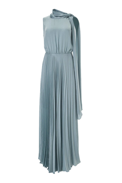 Lita Couture Pleated Dress With Tie-shoulder Detail In Blue