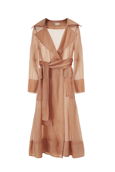 Lita Couture See Through Orange Organza Trench Coat