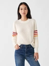 Faherty Throwback Stripe Sleeve Organic Cotton & Cashmere Crewneck Top In Starch