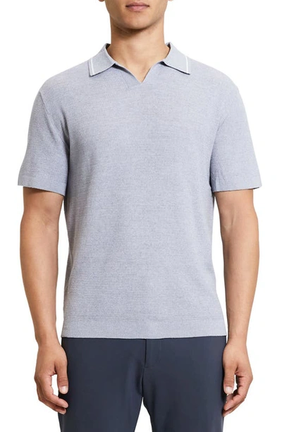 Theory Birke Linen Blend Thermal Stitch Polo Sweater In Grey