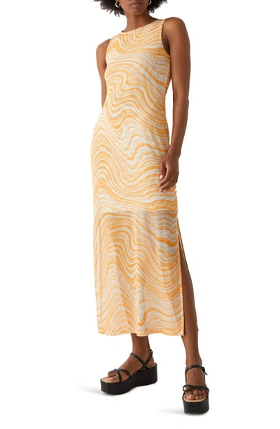 & Other Stories Wavy Print Mesh Midi Dress In Orange Marble Aop | ModeSens