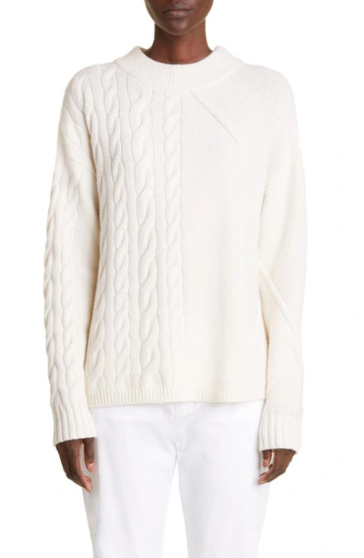 Max Mara Ivory Wool And Cashmere Cable Knit Sweater In White