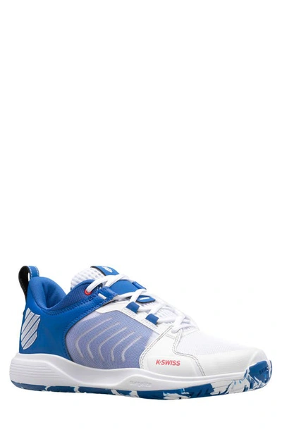 K-swiss Ultrashot 3 Tennis Shoe In White/ Classic Blue/ Berry Red