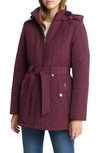 Gallery Quilted Jacket With Removable Hood In Blackberry