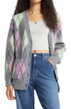 Bp. Oversize Cardigan In Grey Dark- Green Multi Argyle