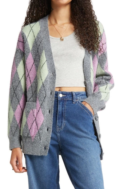 Bp. Oversize Cardigan In Grey Dark- Green Multi Argyle