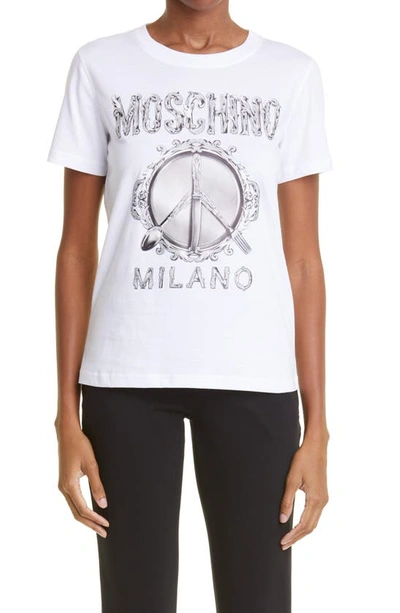 Moschino Cutlery Graphic-print Organic-cotton T-shirt In White