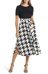 Anne Klein Houndstooth A-line Midi Dress In Anne Black/ Anne White
