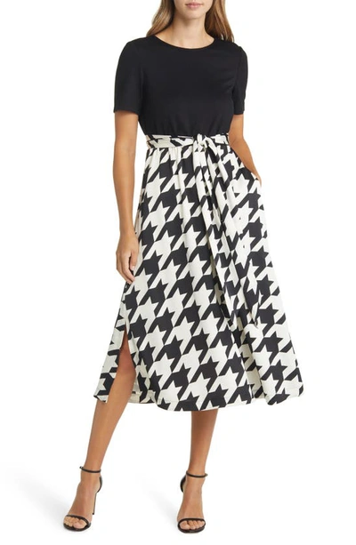 Anne Klein Houndstooth A-line Midi Dress In Black