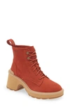 Sorel Hi-line Lace Heel Boots In Warp Red/ Tawny Buff